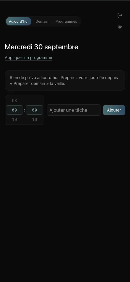 Journée vide : ajout d'une tâche